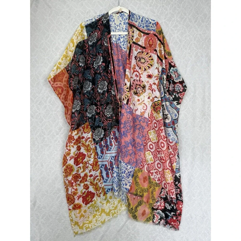 Soft Surroundings Kimono Wrap OS Mix Print Boho Hippie Lightweight Swim Cover Up